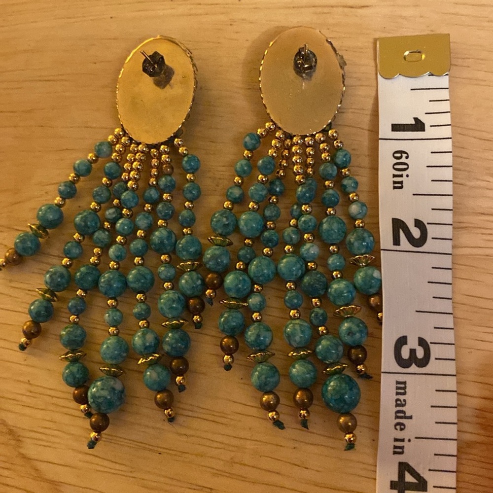 Elegant Turquoise and Gold Dangle pierce Earrings - Picture 6 of 6